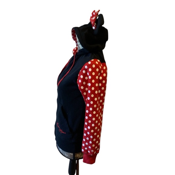 DISNEY Minnie Mouse Red and Black Polka Dot Hoodie with ears size XS - Picture 5 of 9